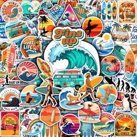 100Pcs Surf & Wave Stickers for Laptop, for Water Bottles, Surfing Stickers - Surfing Gifts for Surfers - Surf Party Supplies & Decoretions - Gift for Women & Men