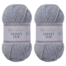 Utopia Crafts Velvet Lux Chenille Super Soft Chunky Yarn for Knitting and Crochet Yarn 2X 100g (Grey)