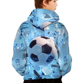 HaniLav 3D Print Hoodies for Teen Boys Girls Kids Graphic Printed Sweatshirt Pullover with Pocket,Blue Soccer Ball,M