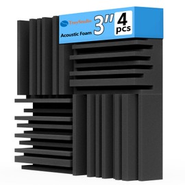 TroyStudio Thick Acoustic Foam Panels, 12 X 12 X 3 Inch 4 Pcs Broadband Sound Absorbing Foams, Dense Soundproof Padding Tile, Recording Studio Foam Absorber, Groove Decorative 3D Wall Ceiling Panel
