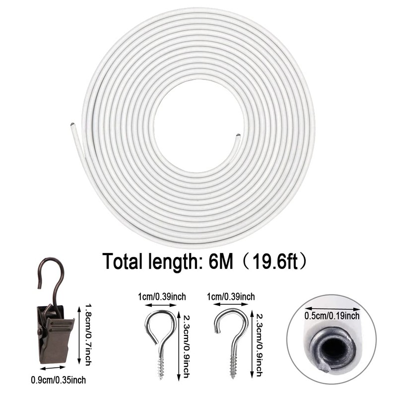 Curtain Wire 6 Meter White Plastic Coated Window Curtain Wire