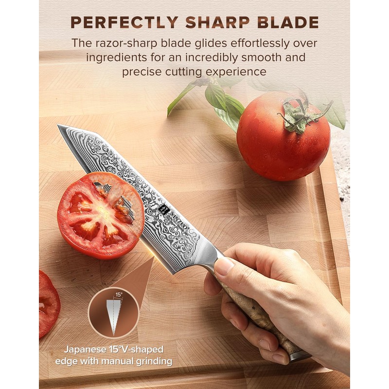 XINZUO Kiritsuke Chef Knife 5.8",Sharp Forged Damascus Stainless Steel Sharp
