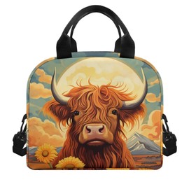 Showudesigns Highland Cattle Lunch Box for Women Teen Girls Lunch Tote Bag Sunflower Lunchbox Bento Keep Food Cold and Warm for Long Time Picnic Bags Insulated Lunchbags