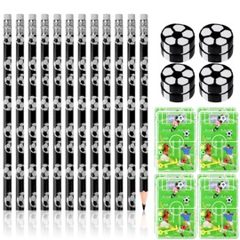 Delsen 36 Piece Football Party Bag Set Football Give Away 12 Football Pencils 12 Erasers Football 12 Football Flipper Football Birthday Children Football Party Gift