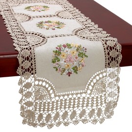 GRELUCGO Handmade Crochet Cotton Lace Table Runner And Dresser Scarf, Ribbon Embroidery, Rectangle16x45 Inches