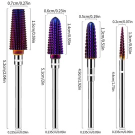 Wolfride 4 Pcs 5 in 1 Tornado Nail Drill Bits, 3/32'' Purple Coated Tungsten Carbide Cuticle Bits Two Way Safety Efile Bit Professional Manicure Pedicure Rotary Tool Milling Cutter