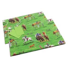 Horse Theme Wrapping Paper - Retro Style Gift Wrap - 2 Sheets 2 Tags - Unisex