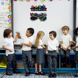 FWIEXA We Love Math Hanging Sign (11.4”x4.3”,11.4”x5.9”), Back to School Welcome Plaque, Funny Math Elements First Day of School Decor for Preschool Kindergarten Classroom Playroom