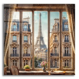 Epic Art 'Parisien View' by Rey Klimt Acrylic Glass Wall Art, 12" x 12"