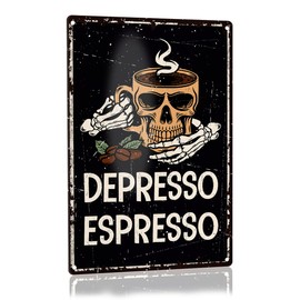 Coffee Bar Decor Cafe Shop Store Corner Metal Tin Sign Decoration, Coffee Lover Gifts for Women Men, Depresso, 8X12 Inches