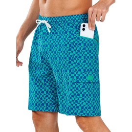 NORTHYARD Mens Swim Trunks Board Shorts 9 Inch Bathing Suit Swimwear Quick Dry Beach Short with Zipper Pocket - No Mesh Liner Green BlueBlocks XL