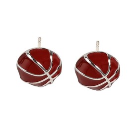 Sterling Silver Sports Earrings Baseball Football Soccer Volleyball Basketball Stud Earrings Half Ball Earrings Athletes Earrings Fan Gift Prize Sports Jewelry Gift for Women Men Player Lover (Basketball)