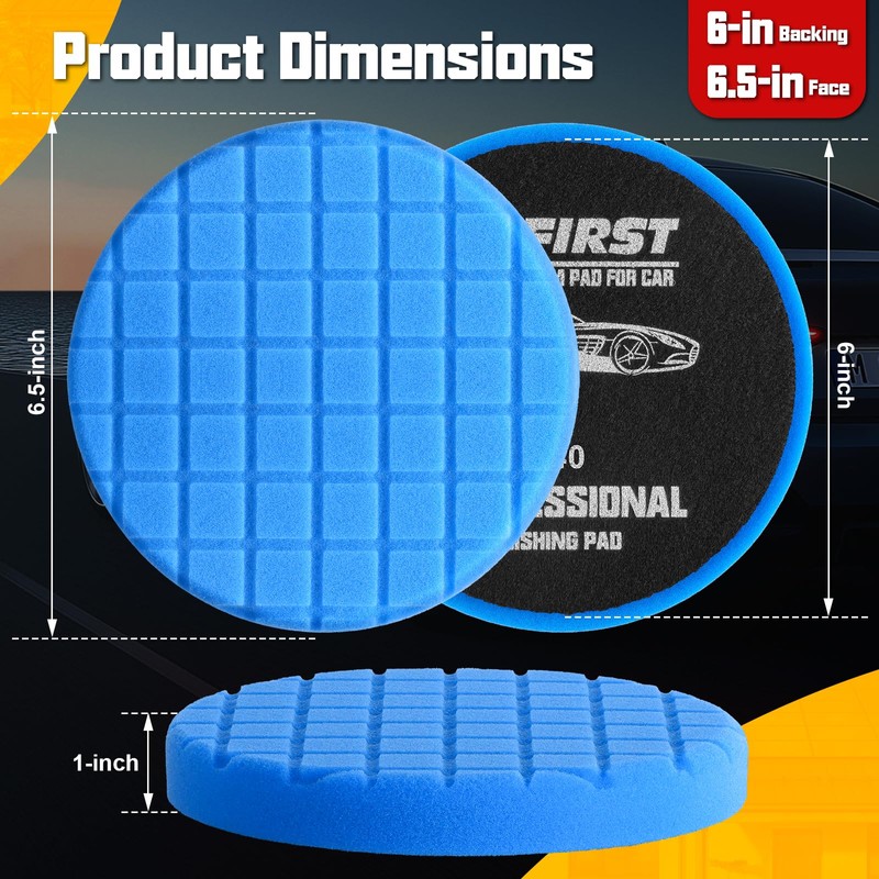 VOFirst Buffing Pads 6.5 Inch, 3Pcs Blue Light Cut Foam