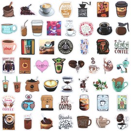 Cute Vintage Coffee Stickers 50 Pcs Aesthetic Retro Coffee Style Sticker Pack, Waterproof Vinyl Decals Stickers for Water Bottle Cup Phone Journal Laptop Scrapbook Computer Luggage Planner etc Decor