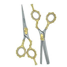 Nixcer Hair Cutting & Thinning/Texturizing Shears Set Professional Hair Cutting Scissors Set - 6.5” Length - Premium Shears For Salon & Home Use Razor Edge Barber Scissors (Gold/Silver - NSC016)