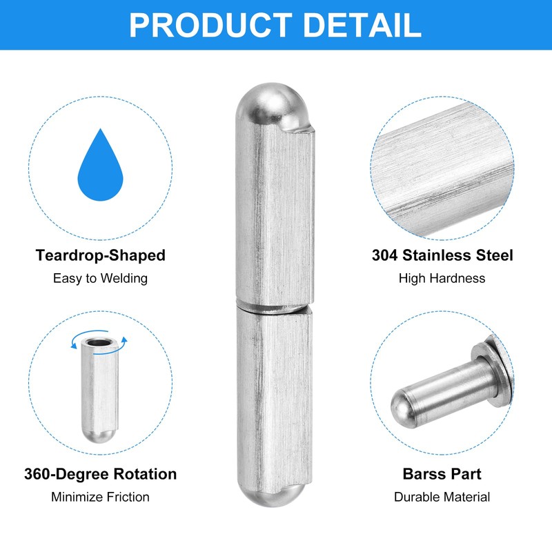 uxcell Weld Barrel Hinges,10 Pack 3" Long 5/8" Diameter -