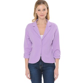 MINEFREE Women's 3/4 Sleeve Lightweight Casual Work Knit Blazer Jacket Solid Lavender 2XL