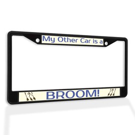 Fastasticdeals Metal Insert License Plate Frame My Other Car is A Broom Funny Weatherproof Car Accessories Black 2 Holes Solid Insert