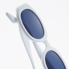 Cyxus Women's Sunglasses, Oval Frame, UV Protection, UV Protection, Ultra Lightweight, For Fishing, Driving, Climbing, Traveling, Sports, Stylish, 03 Blue Lens & White Frame