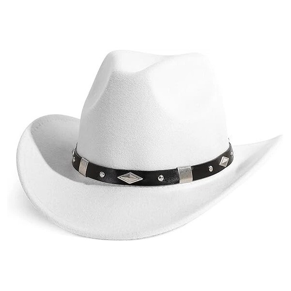 Syrios Gifts White Western Cowboy, Cowgirl Hat, Silver Diamond Band