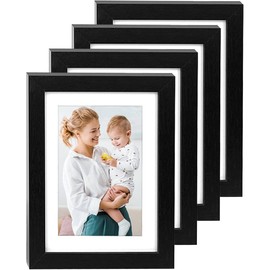 AEVETE 5x7 Picture Frames Black 4 pack Made of Natural Solid Wood Display Photos 5x7 4x6, Both Vertical and Horizontal Supported