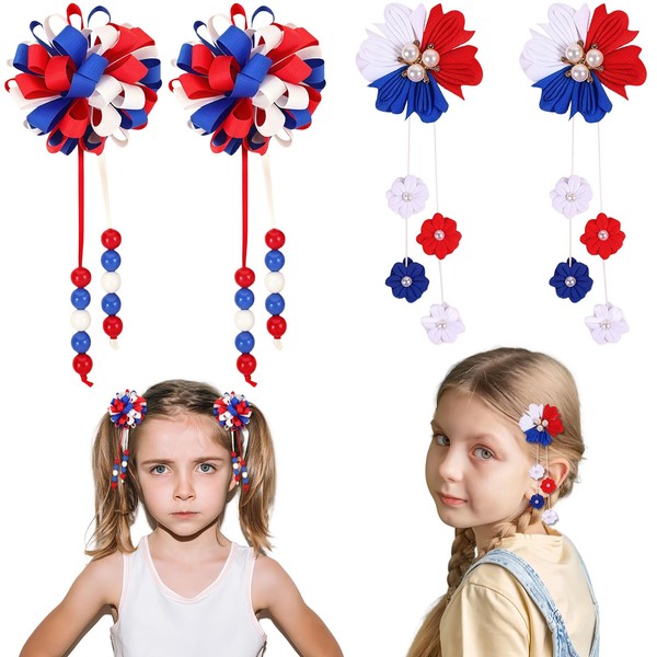 HIFANMM Flower Hair Clips for Girls, 4pcs Pearl Hair Bows
