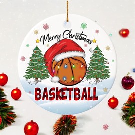 Decorlion 2024 Christmas Ornament - Basketball Merry Christmas Ceramic Ornament, Christmas Tree Decoration, Hanging Ornament, Basketball Ornament, for Family, Friends, Basketball Lovers