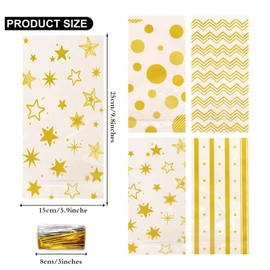 Gold Cellophane Bags,100PCS Clear Treat Bags,Small Plastic Candy Cookie Bags With Twist Ties For Easter Mothers Fathers Day Christmas Birthday Holiday Gifts Supplies Biscuit Chocolate Snacks