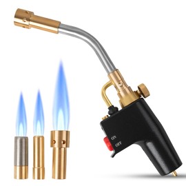 Cybring Propane Torch with 3 Tips, Instant on/off Ignition and Flame Lock. Continuous Swirl, Brush Flame for Soldering, Brazing, Woodworking and Cooking