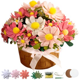 BAZIMA ALICE DIY Felt Flower Art Craft Kit, DIY Daisy Pot Bonsai Kit, 33 Daisies, Floral Gifts, Beginner Craft Kit, Arrange Pre-Cut Flowers and Foliage