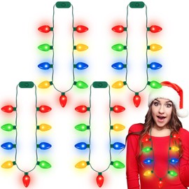 QZYL 20pcs Christmas Light Up Necklace, Christmas Necklace for Kids, Colorful 9 LED Bulbs Wearable Christmas Lights with 3 Flash Modes, Suitable for Xmas New Year Party Favor Accessories Supplies