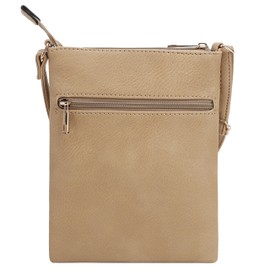 DELUXITY | Crossbody Purse Bag | Functional Multi Pocket Double Zipper Purse | Adjustable Strap | Medium Size Purse | Camel