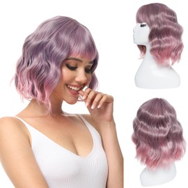 Yamel Short Hair Wigs Bob Wig Short Curly Wig with Bangs Ombre Pink Short Wigs for Women Daily Use Cosplay Wig