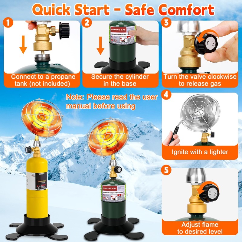 Portable Heater with Windproof USB lighter, Outdoor Space Propane Heater