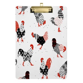 YETTASBIN Rooster Clipboard, A4 Letter Size Acrylic Clipboards with Hanging Hole & Metal Clip for Nurse Office Worker Student, 12.5 x 9 Inch(Silver)