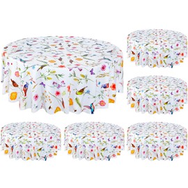 Kinlop 6 Pcs Plastic Round Tea Party Tablecloths 70" Floral Table Cloth Decorative Disposable Outdoor Flower Table Cover Disposable Summer Tabletop for Partys Picnic (Flower and Bird,Fresh Color)