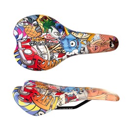 Riesel Design Bicycle Saddle - Ergonomic Comfort Foam / Vinyl Saddle | for Gravel, Cyclocross, MTB, Downhill, Enduro | in Colourful Design with ArcTech Technology (Stickerbomb)