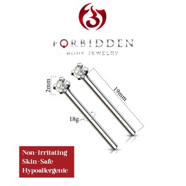 Forbidden Body Jewelry 18g/20g Grade 23 Titanium 2mm Press Fit CZ Fishtail Custom Bend Nose Stud, Metal, cubic-zirconia