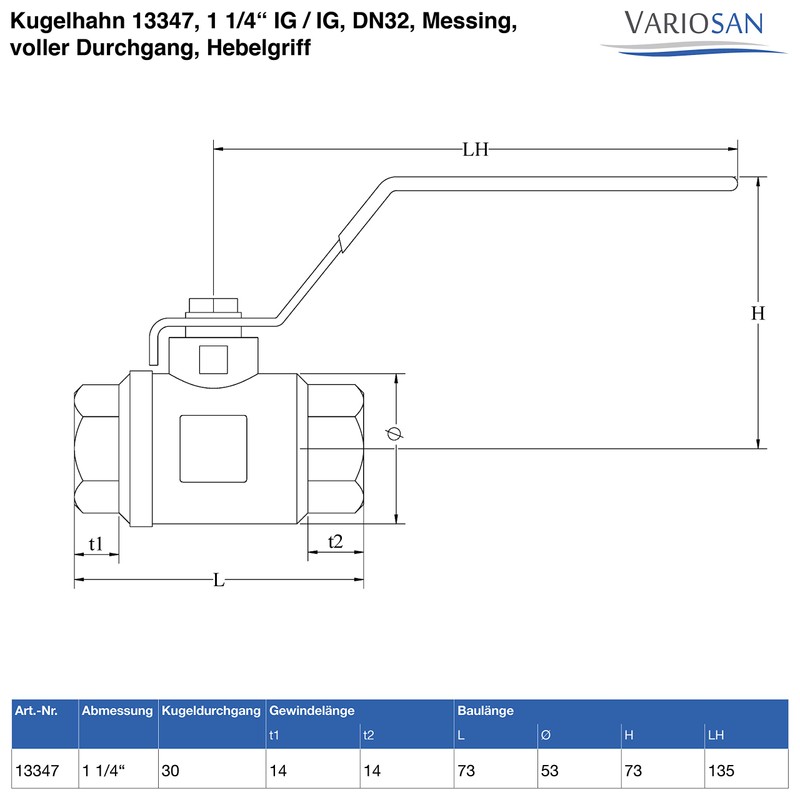VARIOSAN Ball Valve Internal Thread/Internal Thread DN15 Brass Full Bore