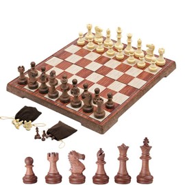 Kosun Chess Set Magnetic Wood Grain Folding Chess Board with Storage Bag (S)