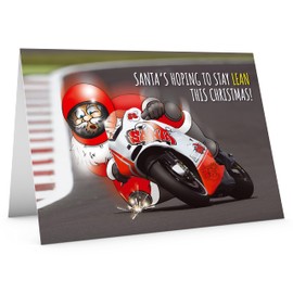 STREET SANTA - Moto GP Motorcycle Christmas Card - Large A5 Card Size - Funny Humour - Made in the UK - Santa's hoping to stay LEAN this Christmas! - For Him Dad Boyfriend Brother