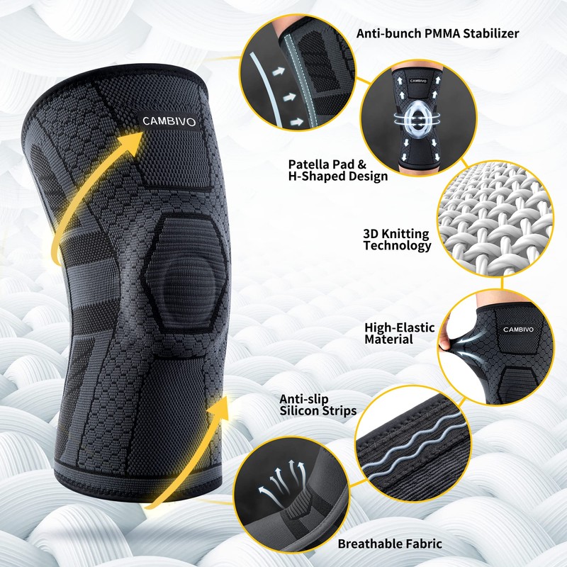 CAMBIVO Knee Support Men Women 2 Pack, Upgraded Knee Brace