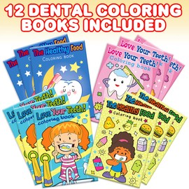 ArtCreativity Dental Coloring Book Kit for Kids - 12 Sets - Every Set Includes 1 Mini Color Book and 4 Crayons - Fun Birthday Party Favors, Sleepover Party Supplies, Great Gift Idea for Boys and Girls