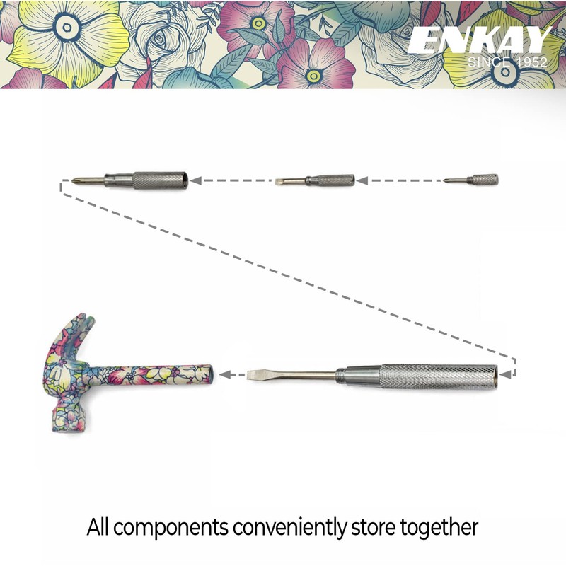 ENKAY - 6 in 1 Floral Hammer and Screwdriver, Multifunction