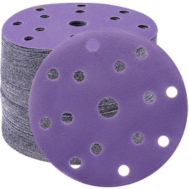 STEBRUAM 50pcs 150mm Sanding Discs 80 Grit 15 Holes Hook and Loop Sanding Pads for 6Inch Random Orbital Sander Purple