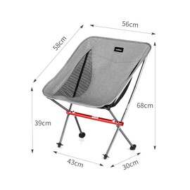 Naturehike Camping Chair, Foldable with Storage Bag, Portable Outdoor for Adults, Lightweight Supports 330lbs, Backpacking for Fishing, Hiking, Beach, Lawn (Grey)