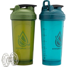 Hydra Cup ProFlow [2 Pack] 28 oz Shaker Bottles for Protein Shakes, Shaker Cups with Ball Blender Whisk, Shaker Bottle with Handle, Travel To Go, BPA Free (Teal,Green)