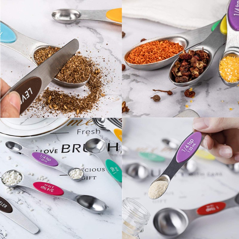 Magnetic Measuring Spoons Sets of 9, WOVTE Dual Sided Stainless