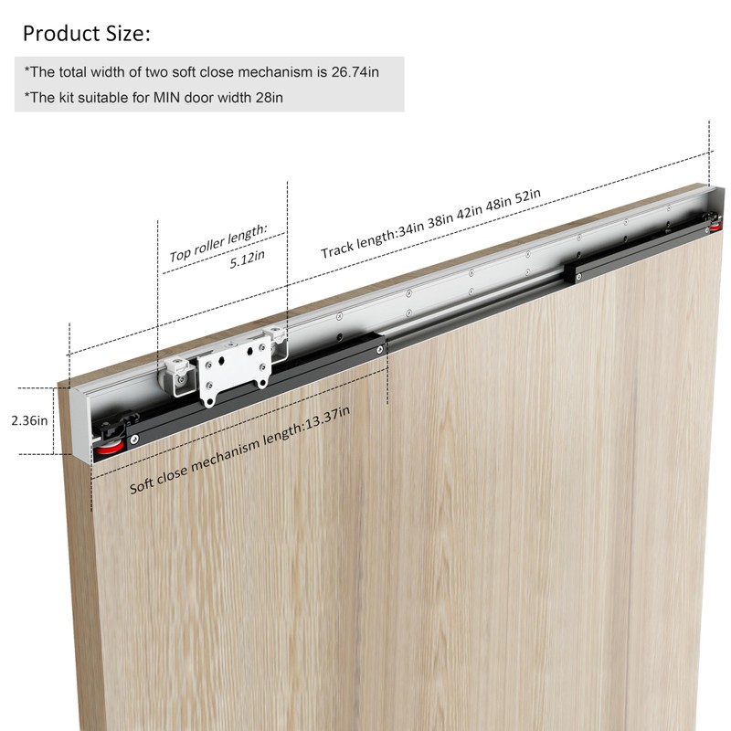 DIYHD 48" Concealed Sliding Barn Door Hardware with Dual Soft