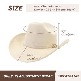 Henrrida Western Cowboy Hats for Men Women's Cowboy Hats Felt Fedora Hat with Buckle Belt Beige Cowboy Hat